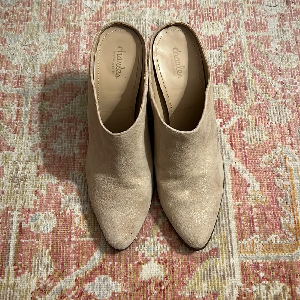 Charles by Charles David Tan Metallic Suede Mules